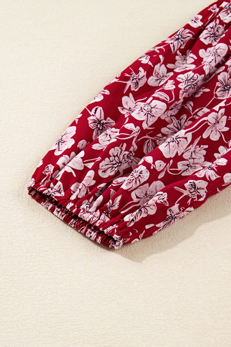 Purple Plus Floral Balloon Sleeve V Neck Relaxed Dress - Image 6