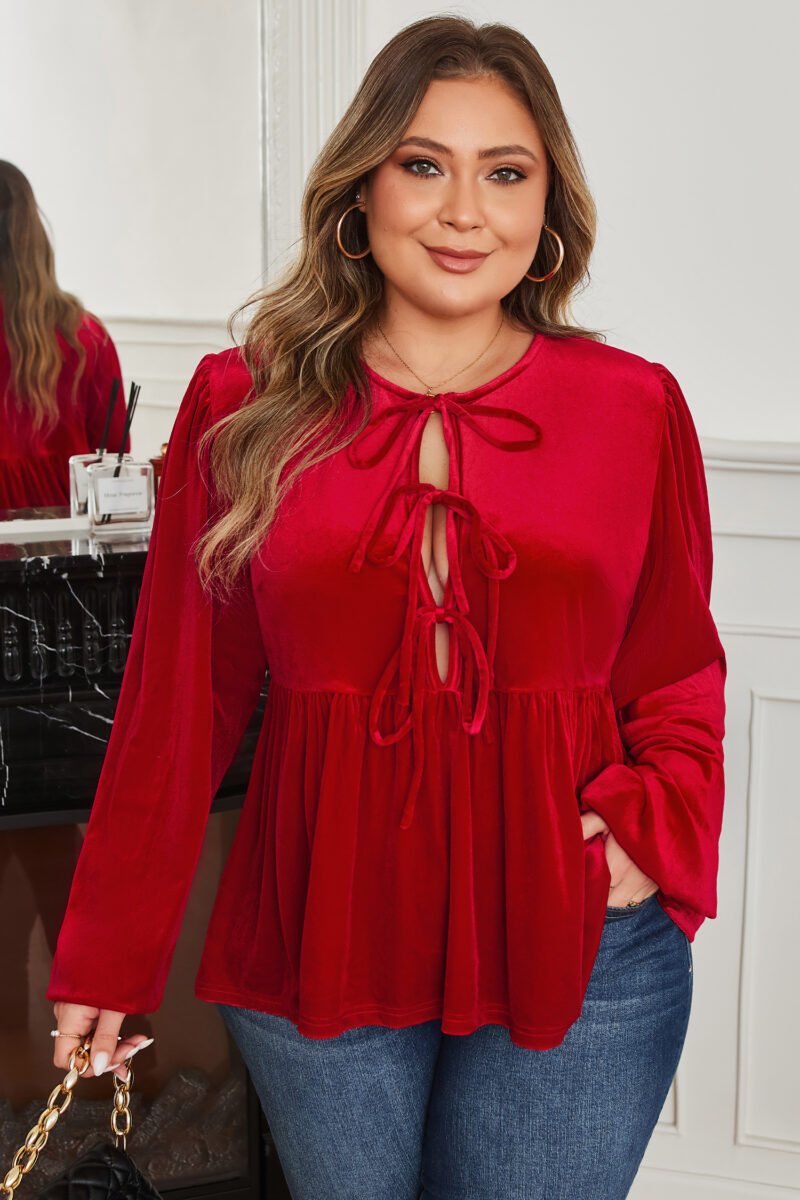 Red Velvet Peplum Blouse - Image 10