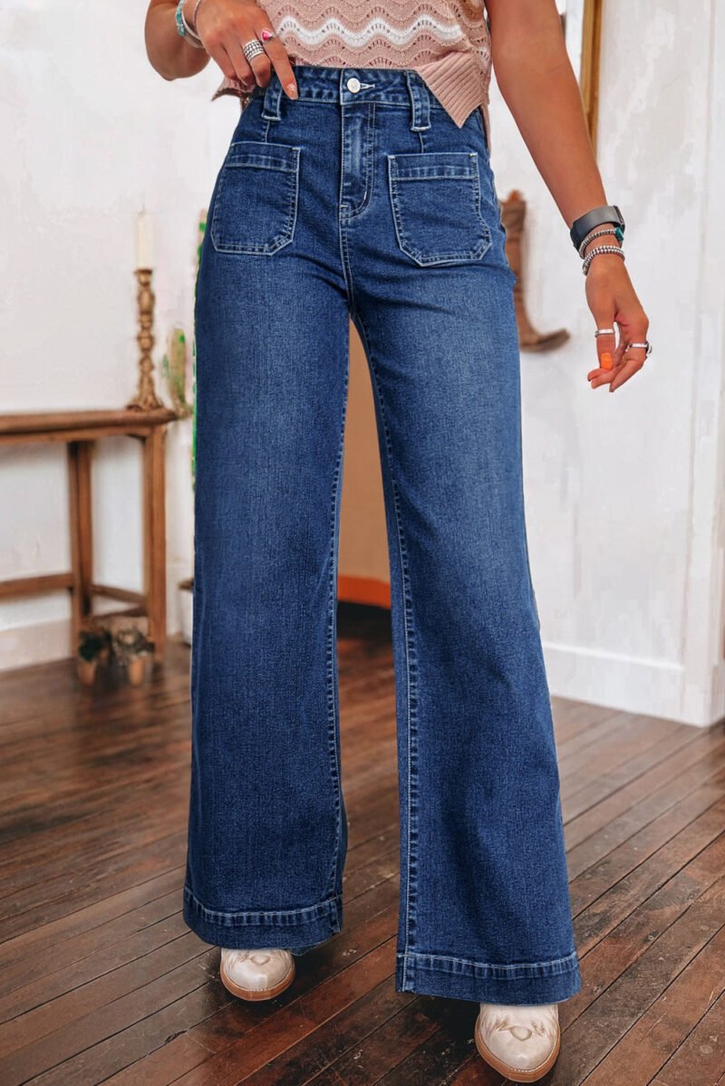 Dark Wash Wide Leg Pocketed Jeans - Image 13