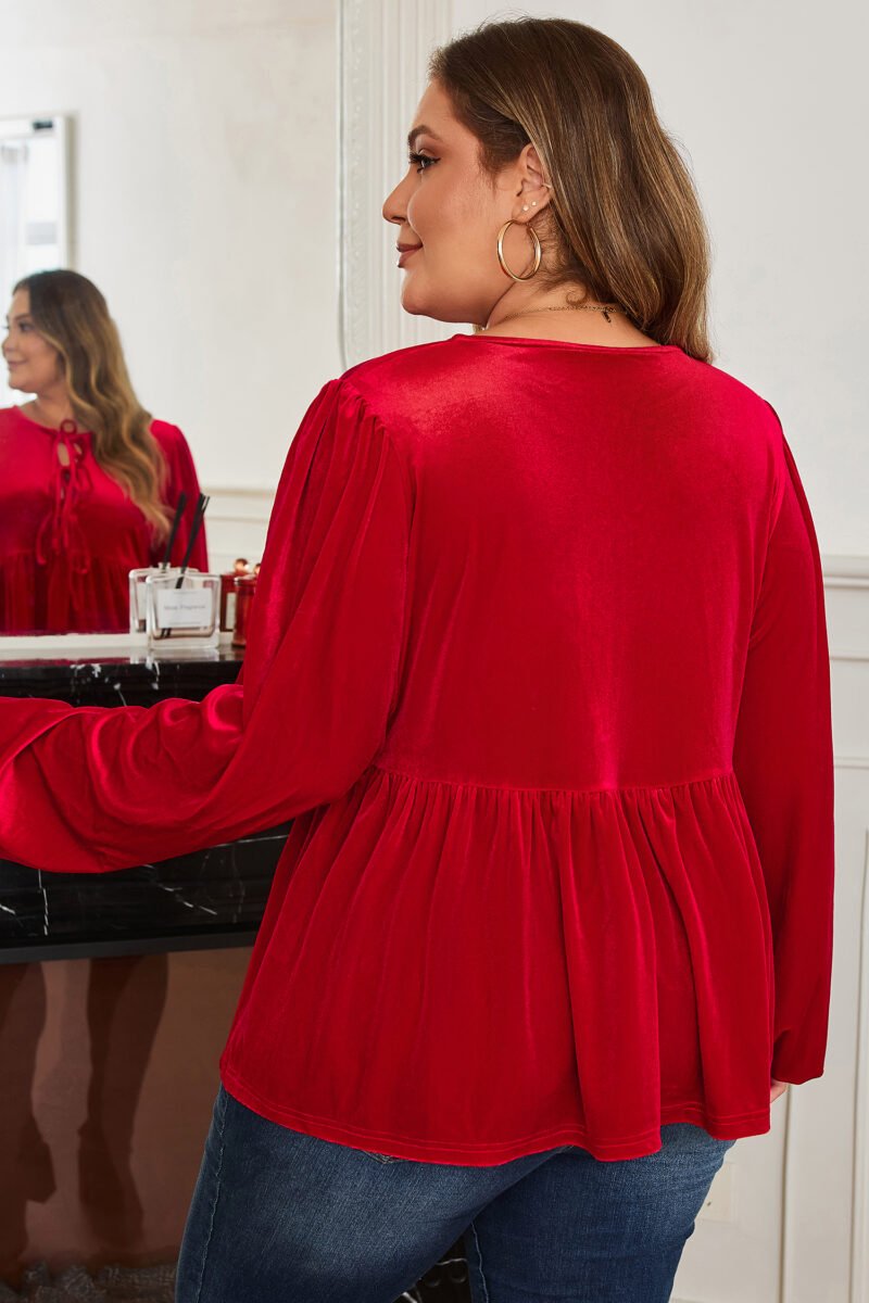 Red Velvet Peplum Blouse - Image 8