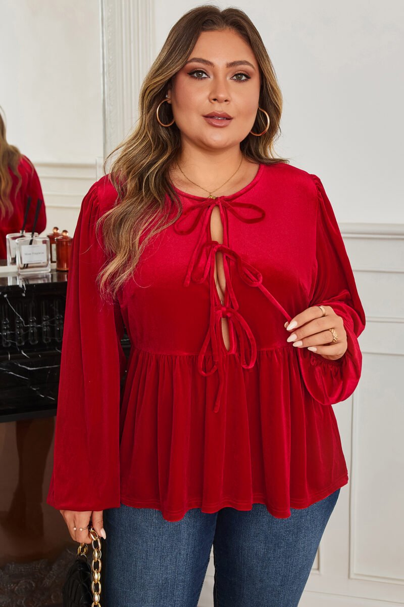 Red Velvet Peplum Blouse - Image 7