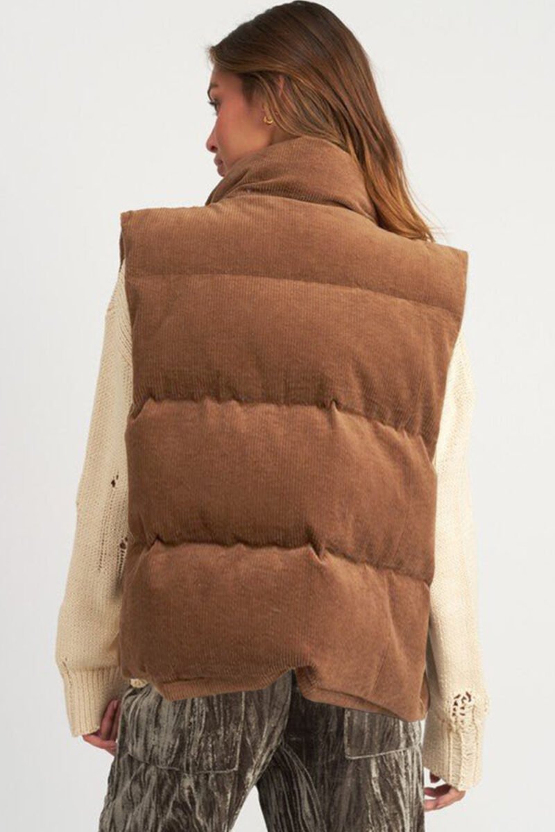 Coffee Corduroy Puffer Vest - Image 2
