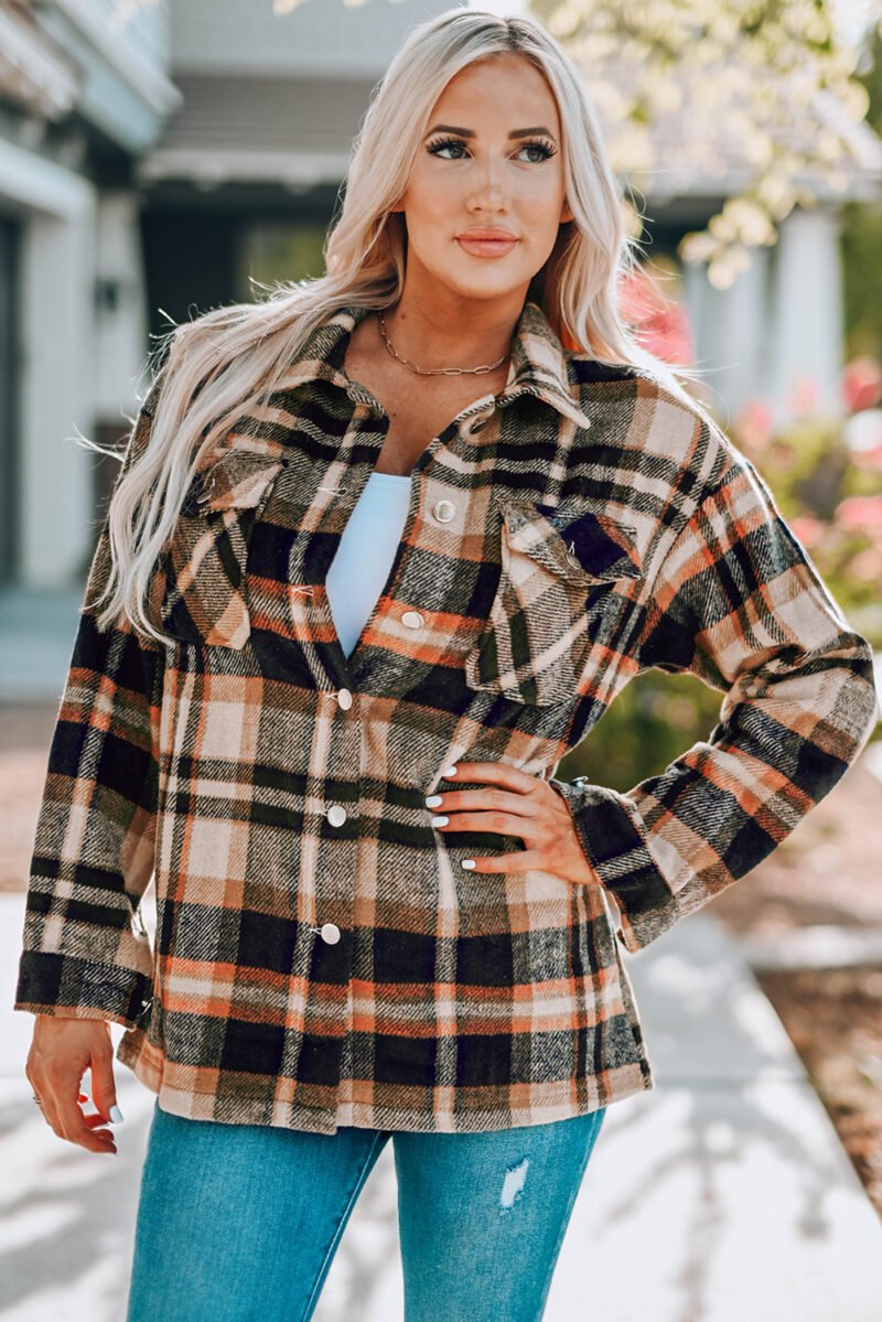 Plaid Print Pocketed Shacket - Image 21
