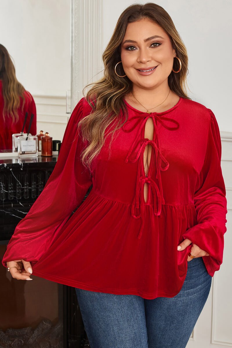 Red Velvet Peplum Blouse - Image 9