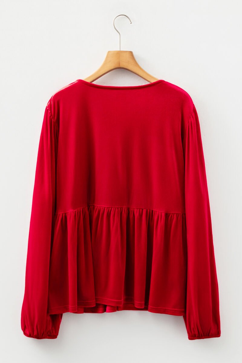 Red Velvet Peplum Blouse - Image 2