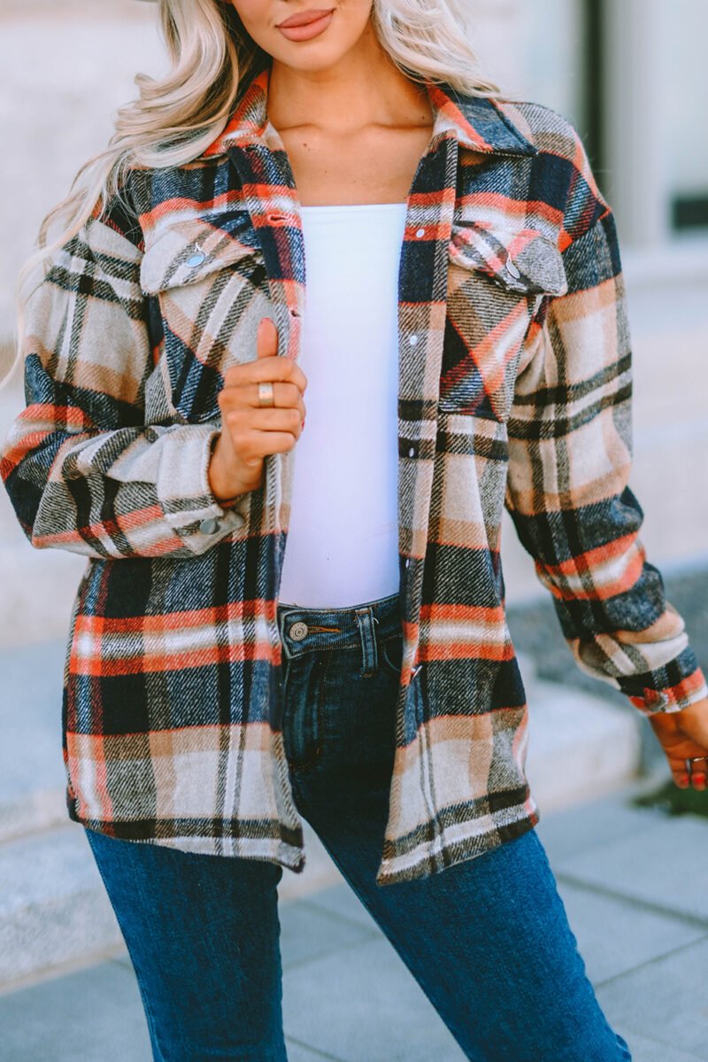 Plaid Print Pocketed Shacket - Image 22
