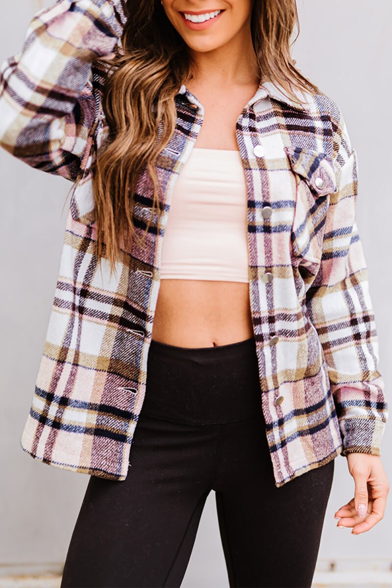 Plaid Print Pocketed Shacket - Image 16