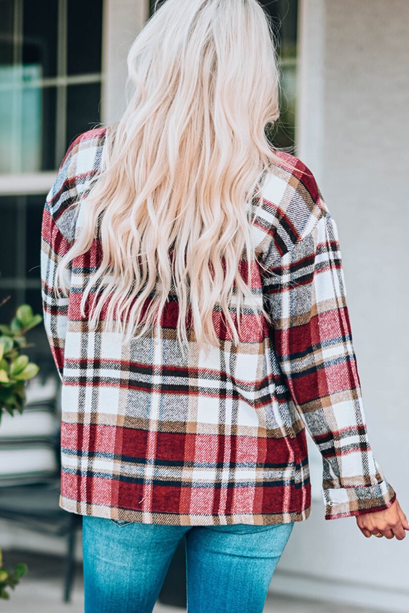 Plaid Print Pocketed Shacket - Image 14