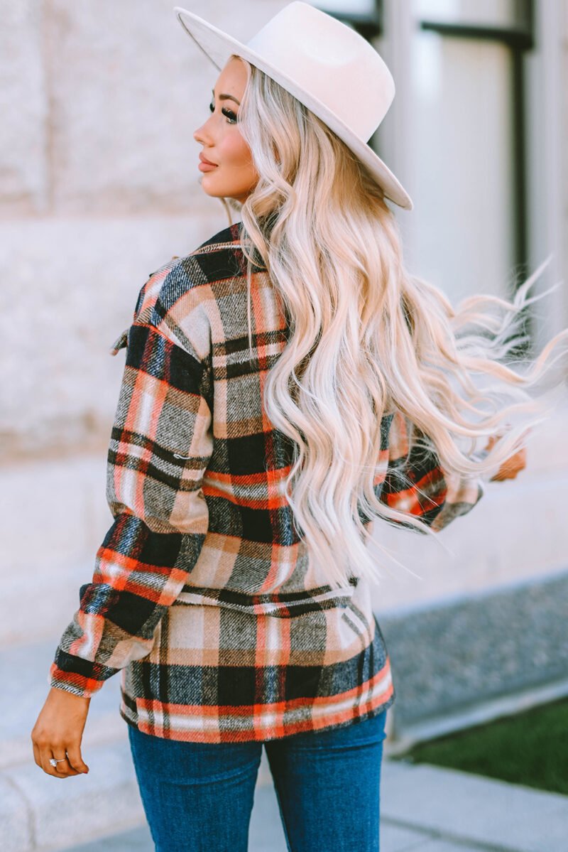 Plaid Print Pocketed Shacket - Image 23