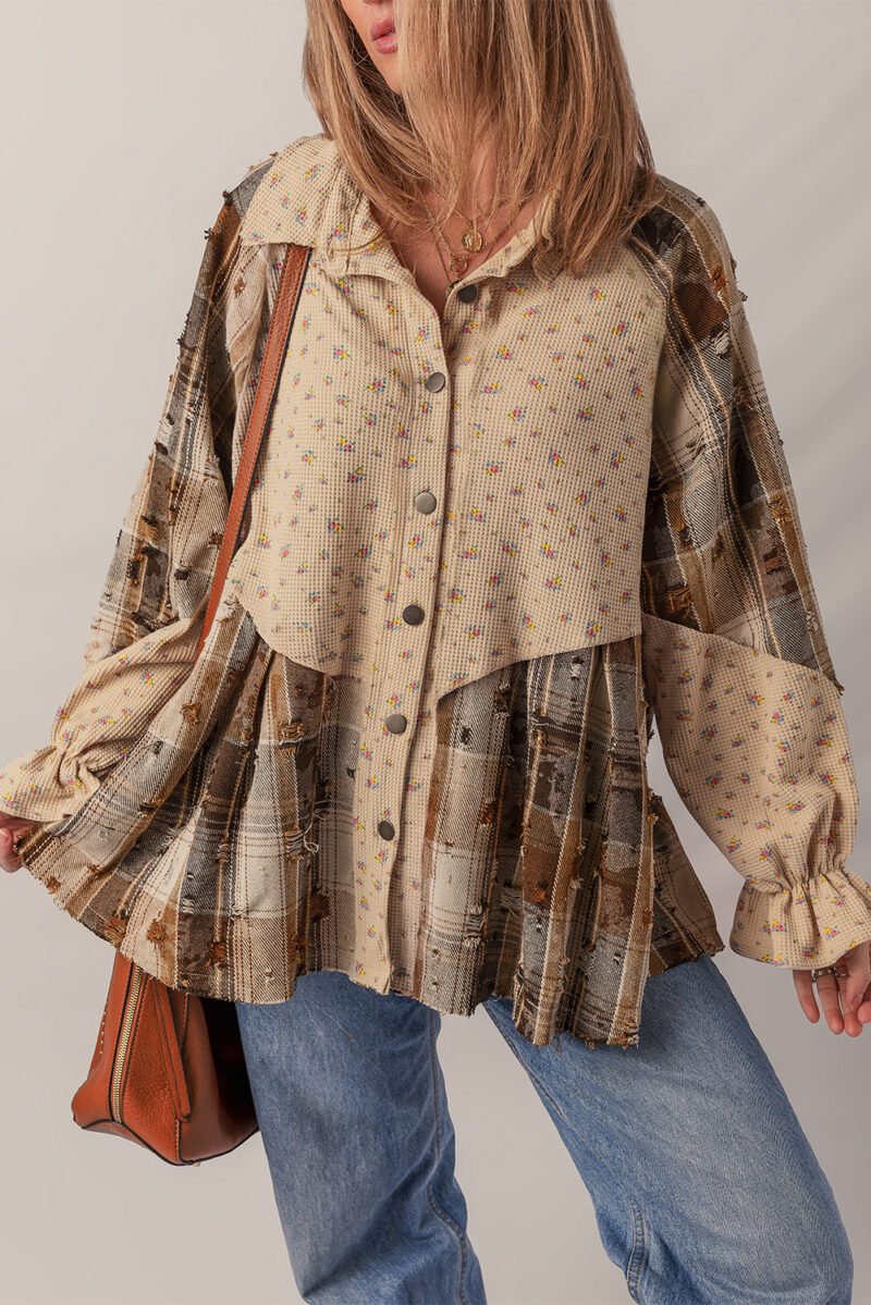 Oatmeal Plaid Waffle Knit Shacket