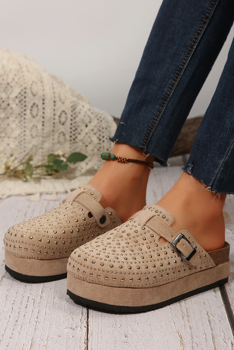 Parchment Rivet Platform Slippers - Image 8