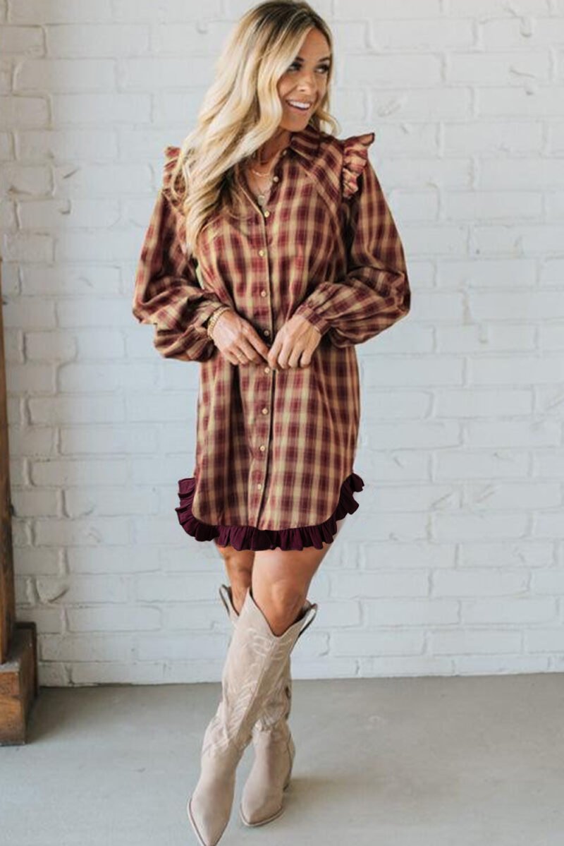 Plaid Ruffled Shirt Dress - Image 4