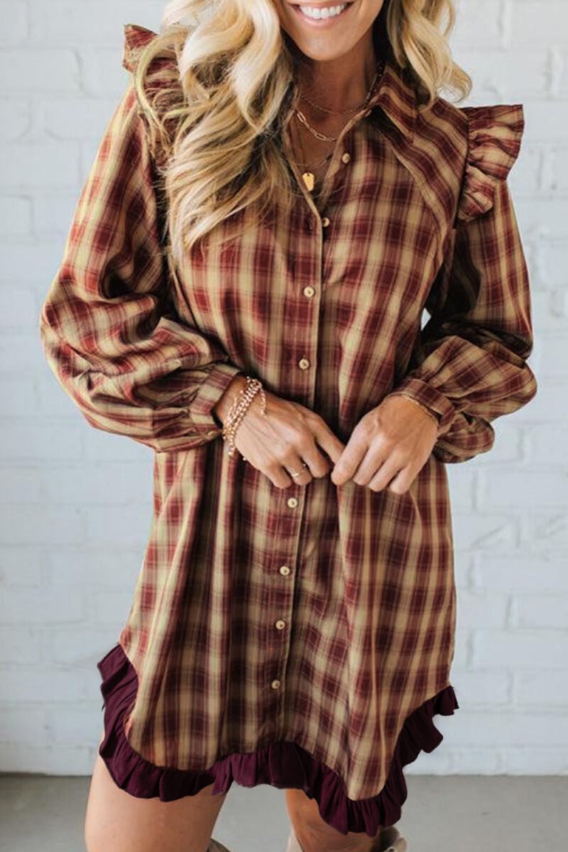Plaid Ruffled Shirt Dress