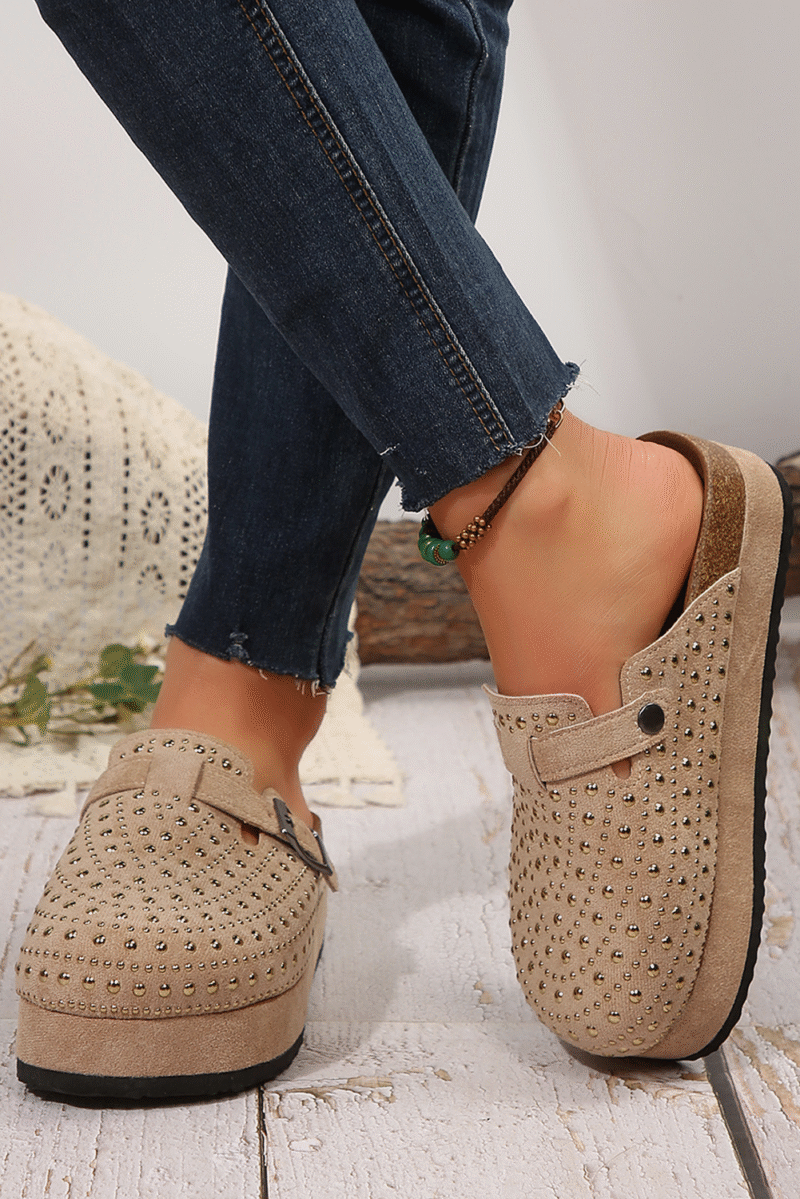 Parchment Rivet Platform Slippers - Image 7