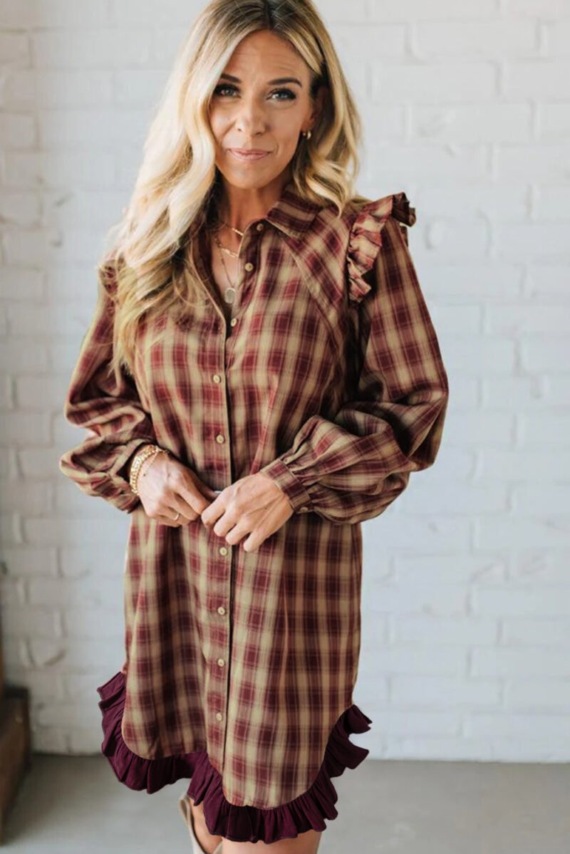 Plaid Ruffled Shirt Dress - Image 6