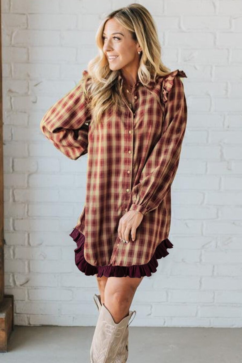 Plaid Ruffled Shirt Dress - Image 9