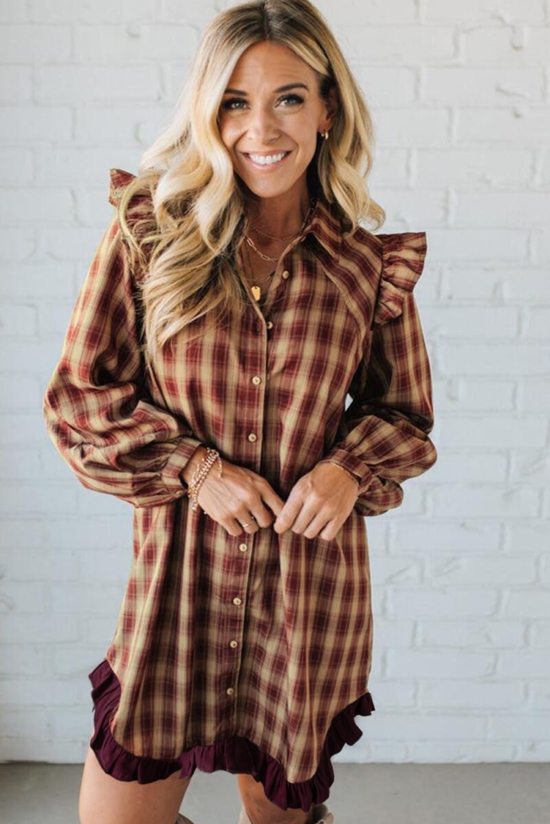 Plaid Ruffled Shirt Dress - Image 7