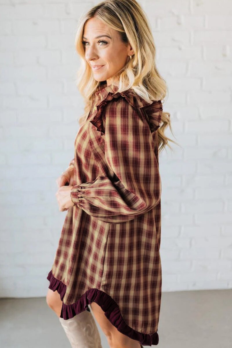 Plaid Ruffled Shirt Dress - Image 5