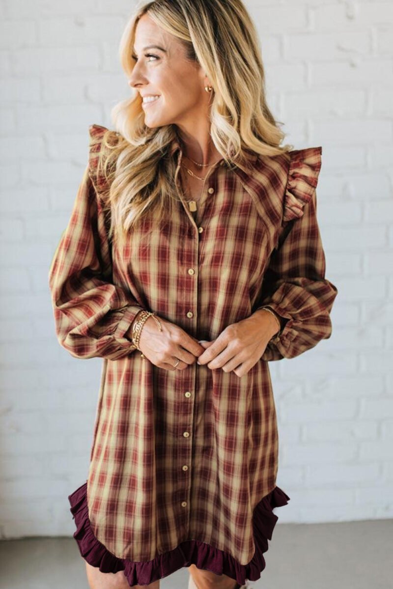Plaid Ruffled Shirt Dress - Image 3