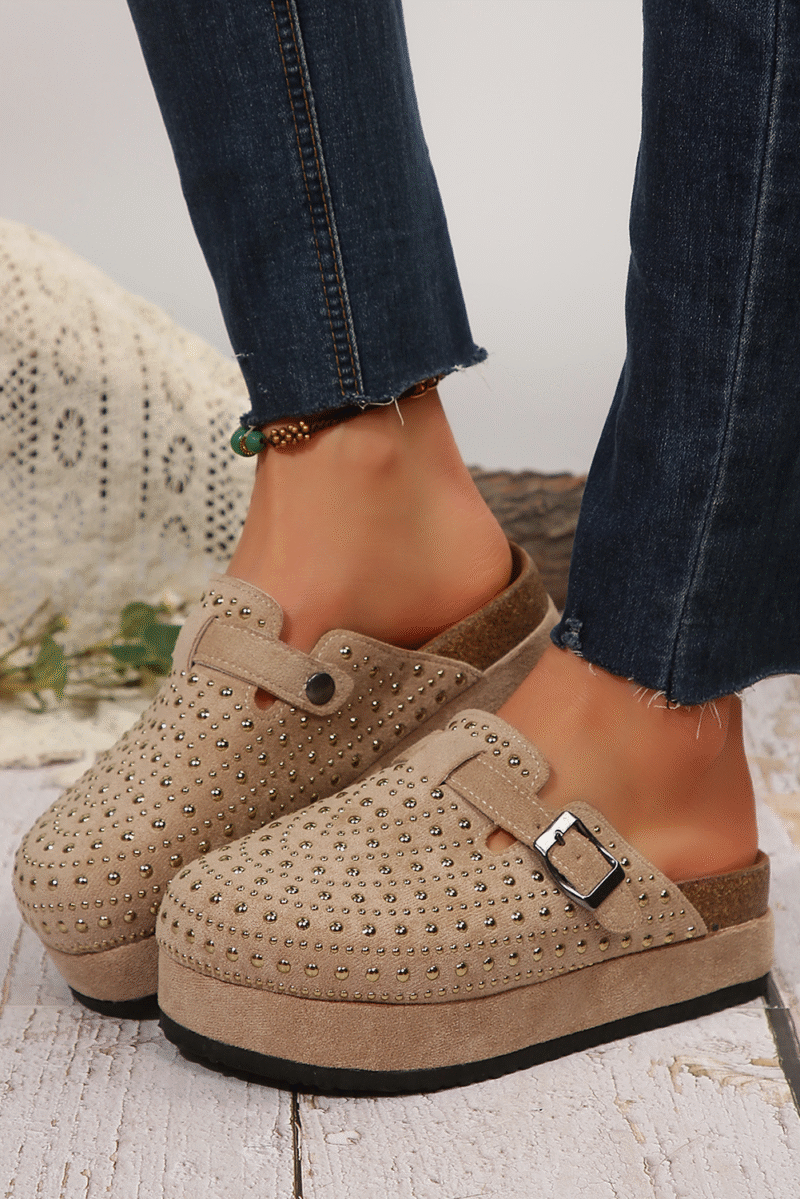 Parchment Rivet Platform Slippers - Image 6