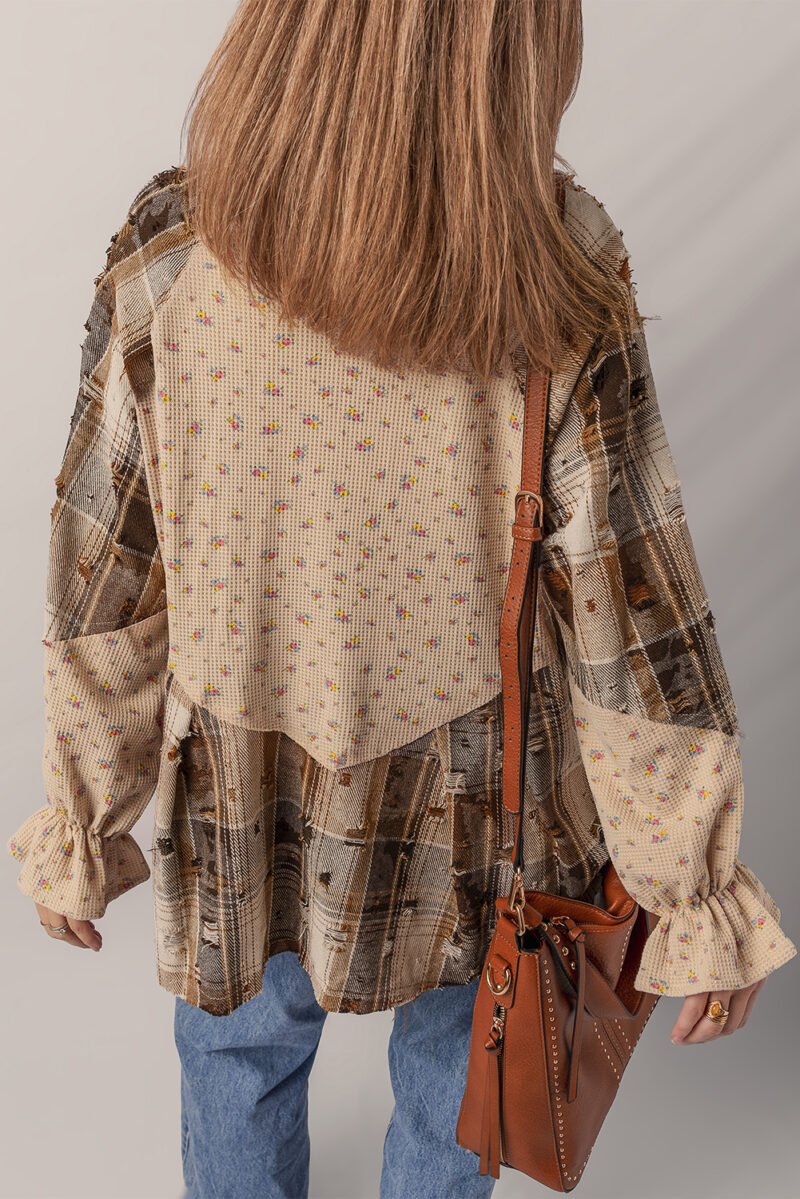 Oatmeal Plaid Waffle Knit Shacket - Image 2