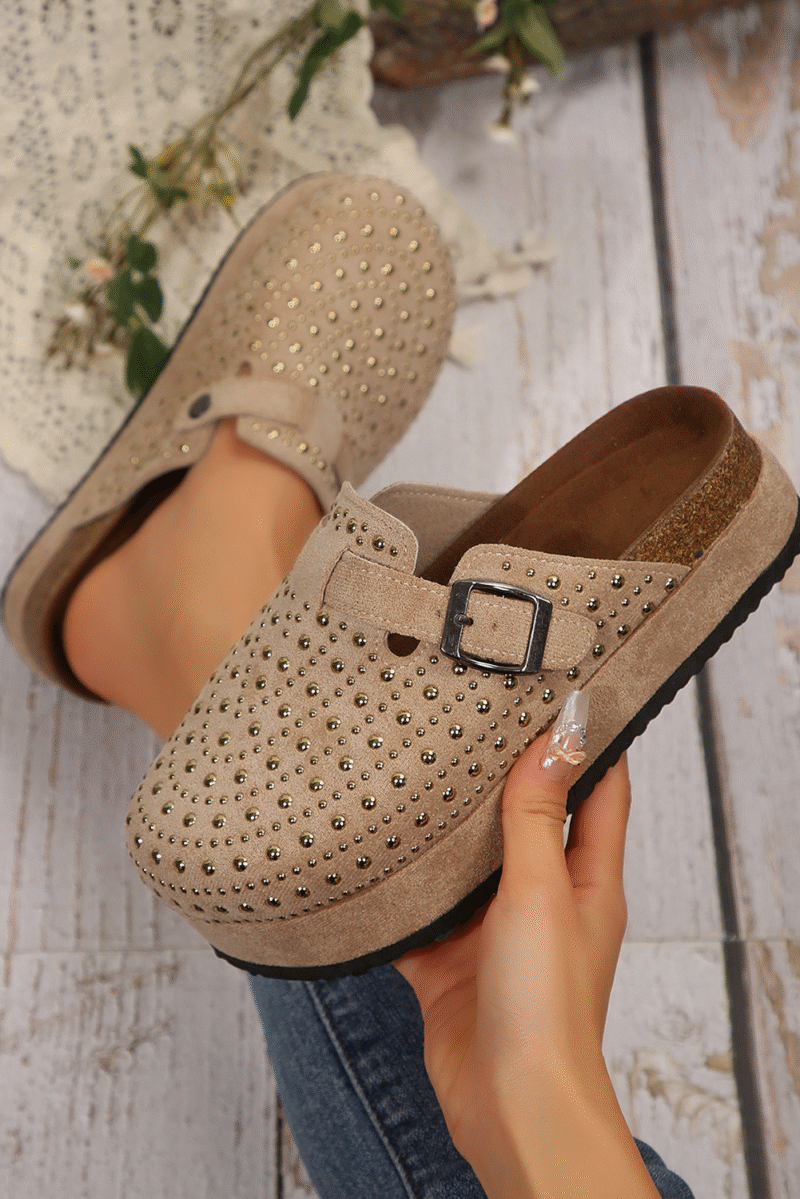 Parchment Rivet Platform Slippers - Image 5