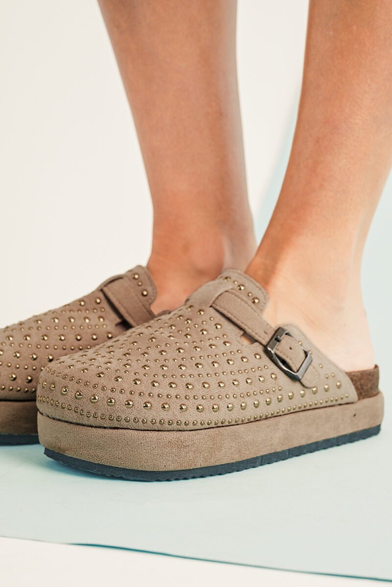 Parchment Rivet Platform Slippers - Image 3