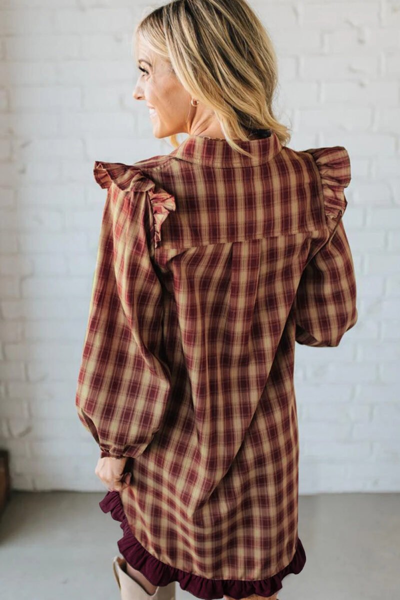 Plaid Ruffled Shirt Dress - Image 2