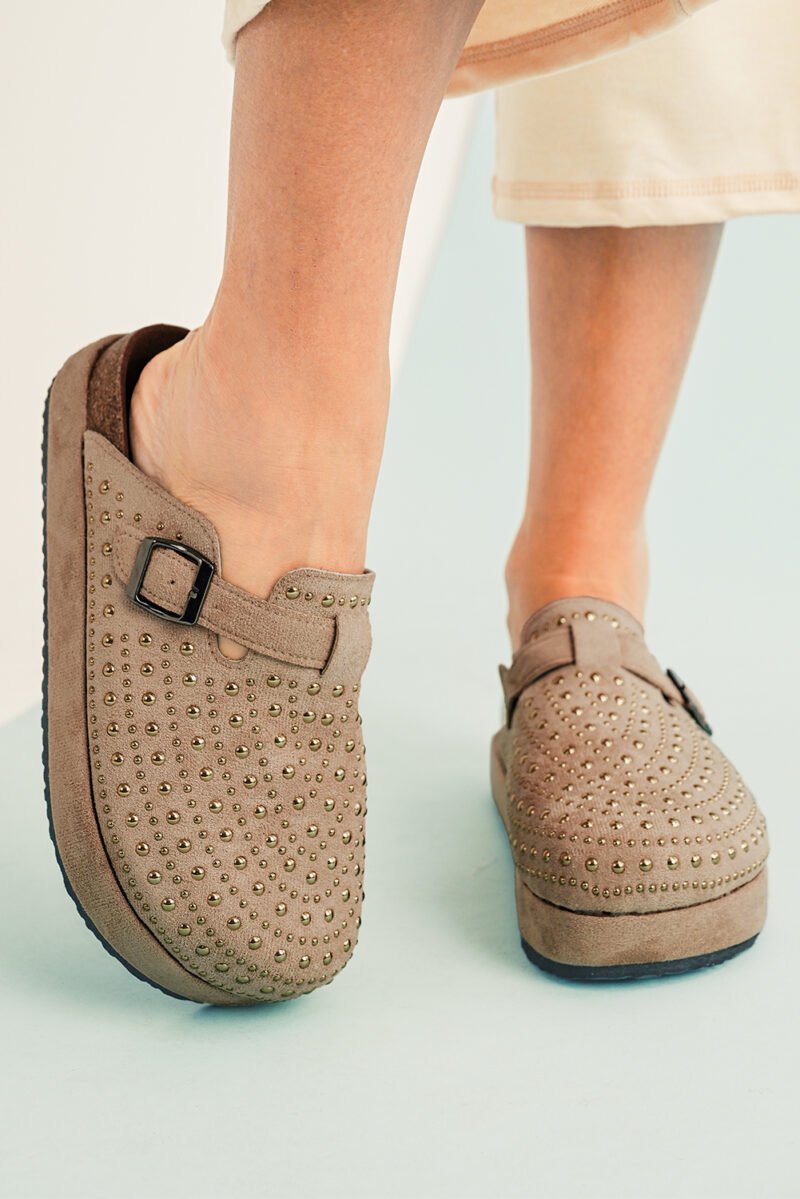 Parchment Rivet Platform Slippers - Image 2