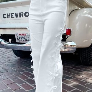 Ivory Lace-Up Flare Pants