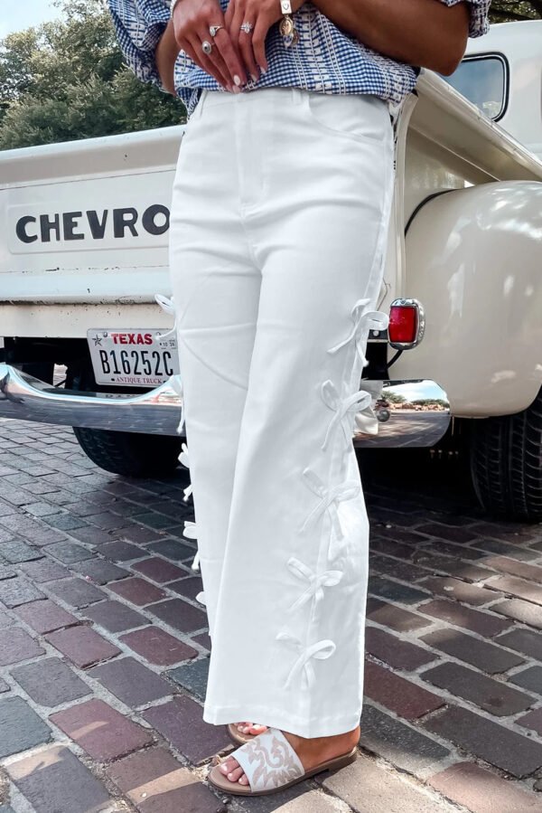 Ivory Lace-Up Flare Pants