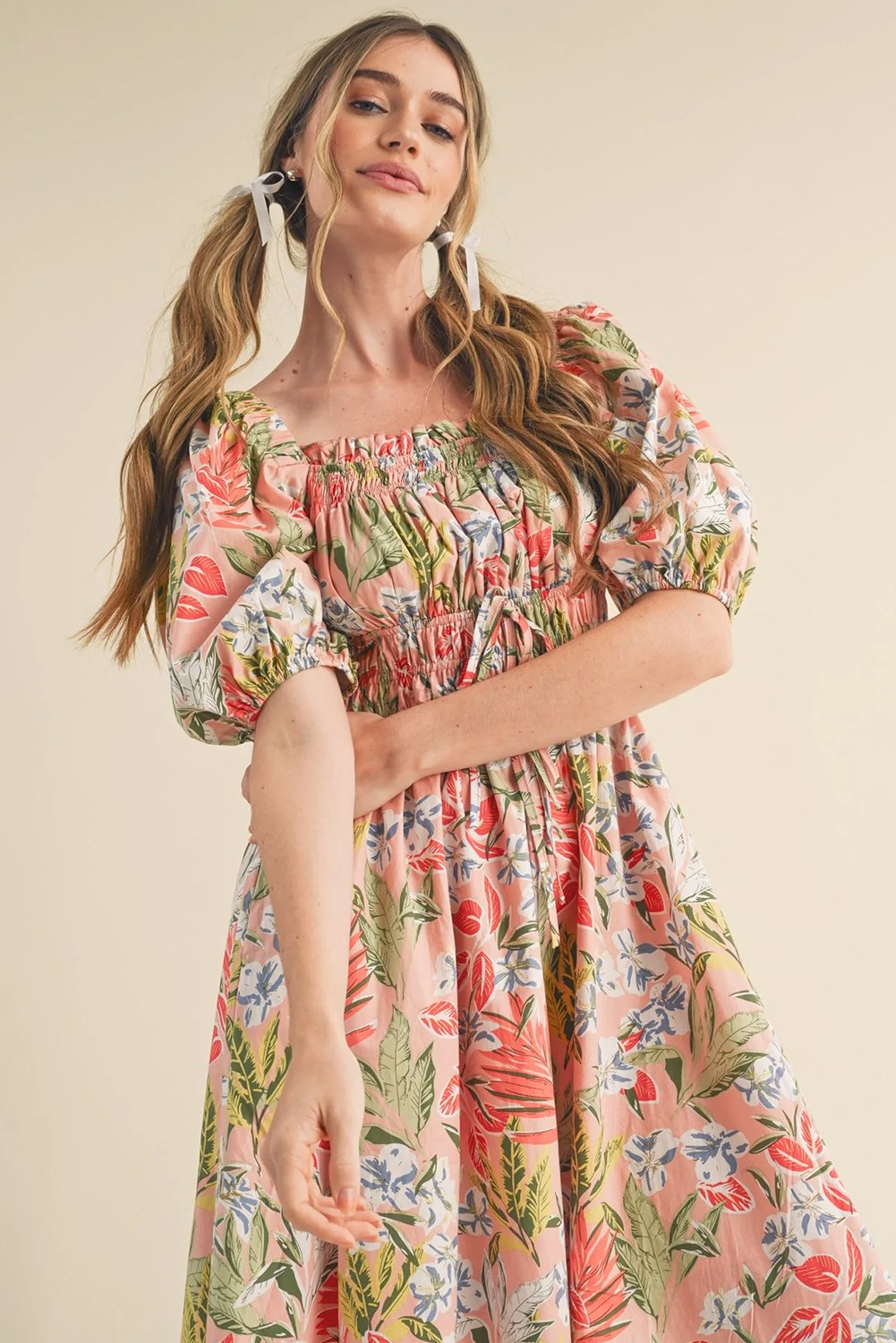 Apricot Floral Maxi Dress