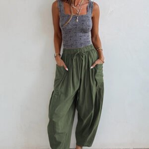 Jungle Green Drawstring Barrel Pants