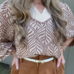 Brown Leaf Puff Sleeve Top