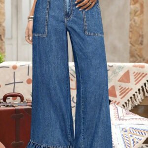 Ruffled Wide Leg Denim Pants