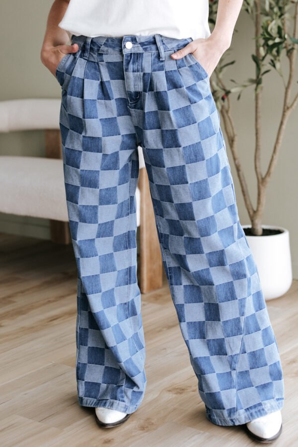 Checkered Wide Leg Jeans