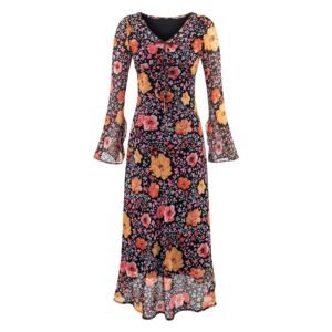 Deep Floral Tea Midi Dress