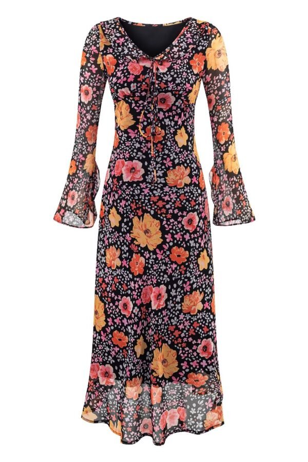Deep Floral Tea Midi Dress