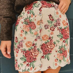 Apricot Jacquard Floral Skirt
