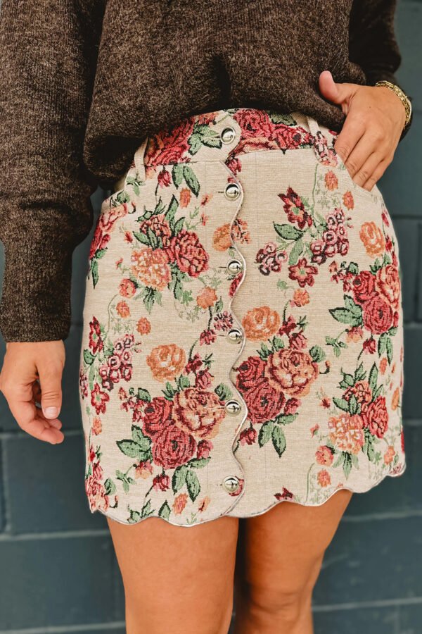 Apricot Jacquard Floral Skirt