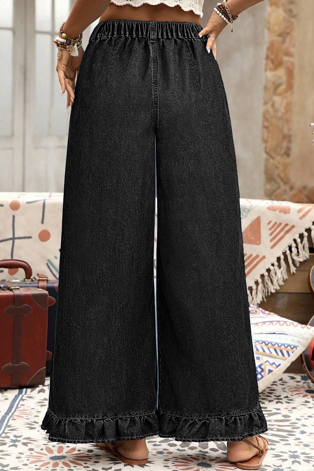 Ruffled Wide Leg Denim Pants - Image 28