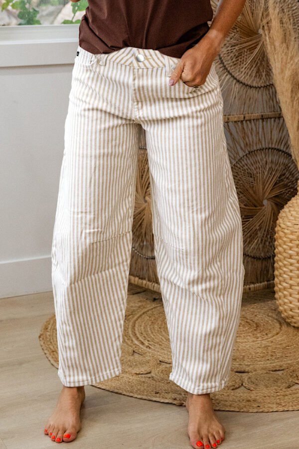 Khaki Stripe Barrel Jeans