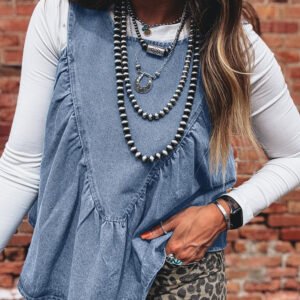 Denim Ruffle Bib Top