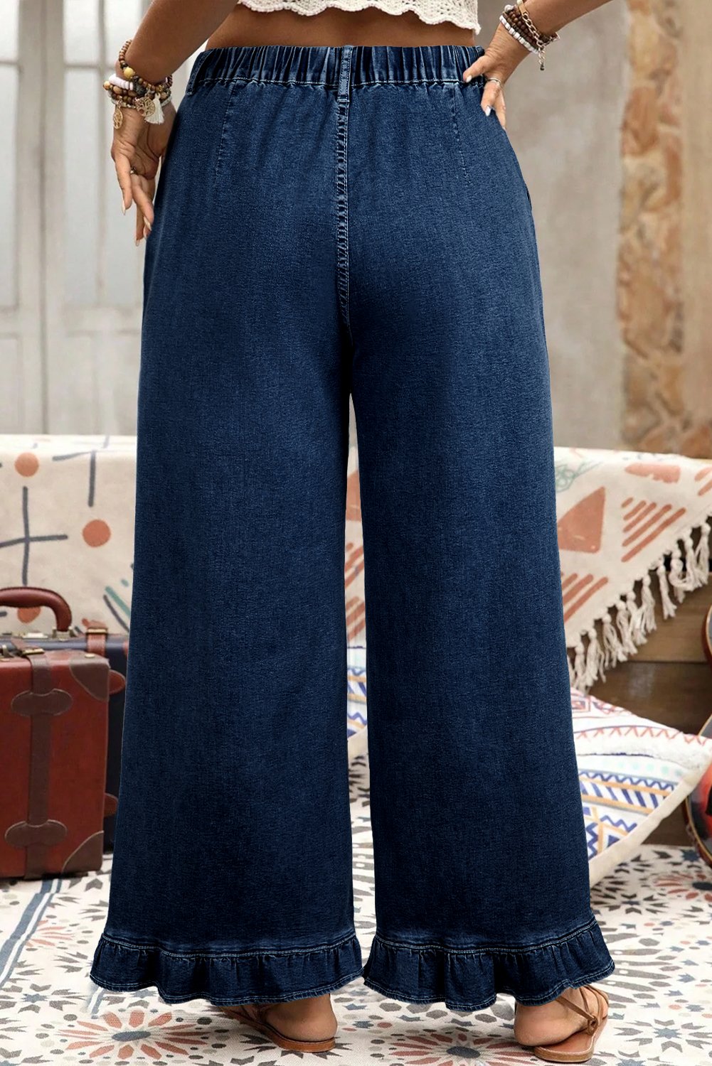 Ruffled Wide Leg Denim Pants - Image 22