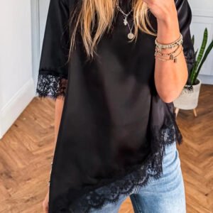 Asymmetric Lace Satin Top