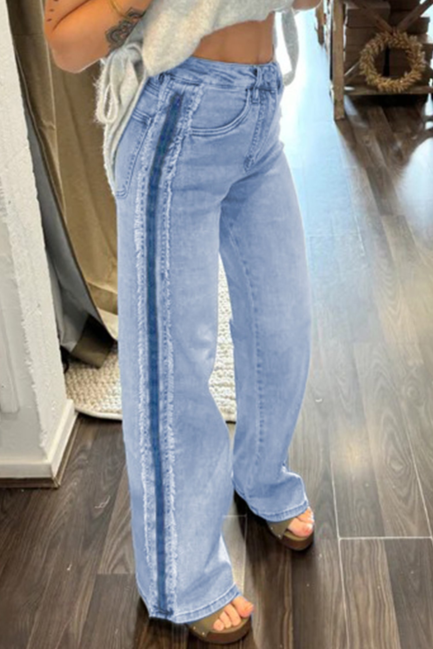 Frayed Side Panel Jeans