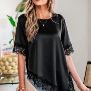 Asymmetric Lace Satin Top