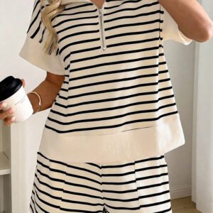 Black Stripe Polo Tee Set