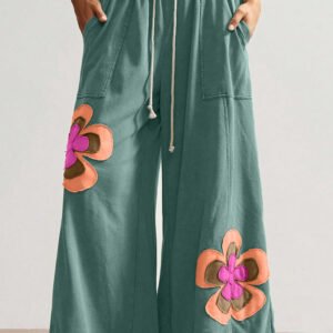 Sea Green Flower Patchwork Pants
