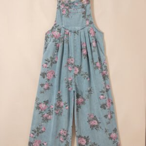 Floral Wide Leg Denim Jumpsuit